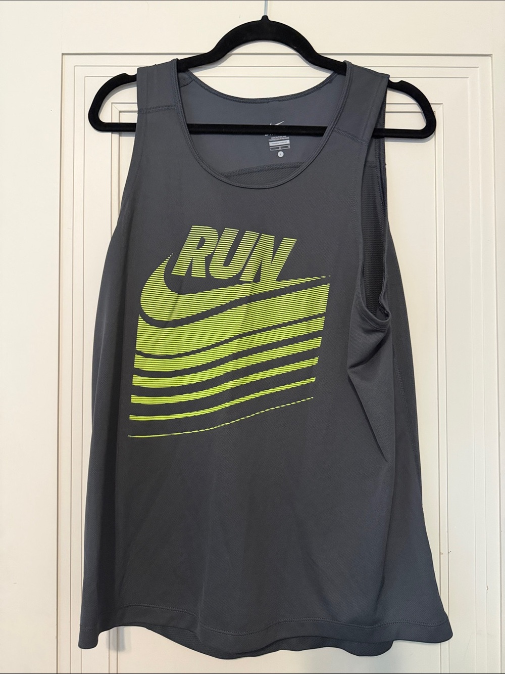 Nike Gray Tank Top with Neon Yellow Run Graphic